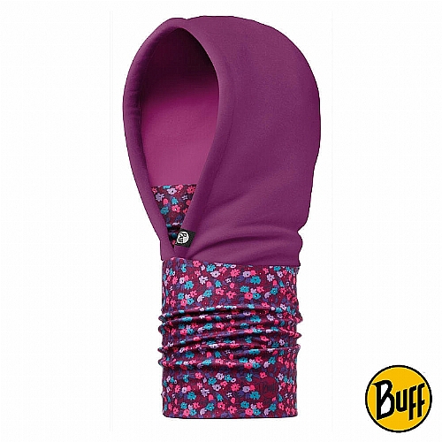 紫色碎花 兒童POLAR保暖連帽頭巾