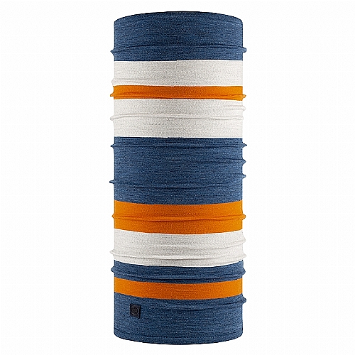 舒適繽紛 205 gsm美麗諾羊毛頭巾-鋼藍橘調